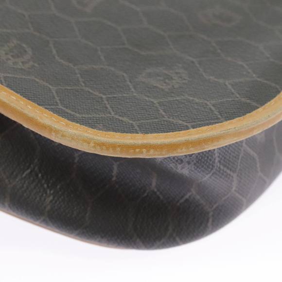 Christian Dior Honeycomb Canvas Shoulder Bag PVC Leather Beige Gold Auth bs18673